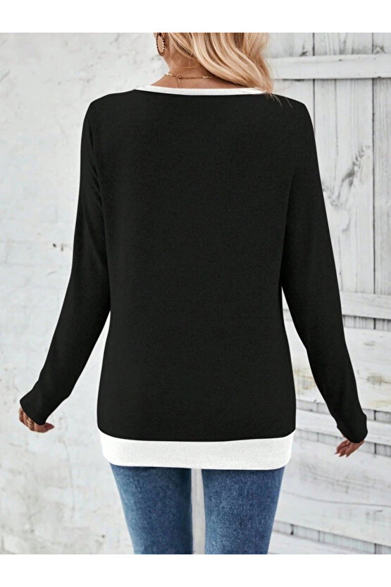 Kadın Uzun Kollu V Yakalı Yandan Düğmeli Yün Viskon Bluz