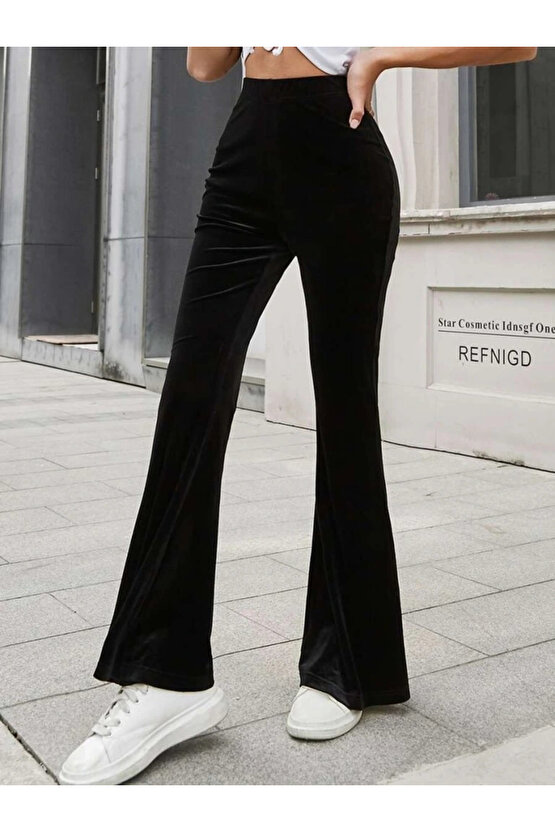 Kadın Yüksek Bel Paçaya Doğru Genişleyen Kadife Pantolon