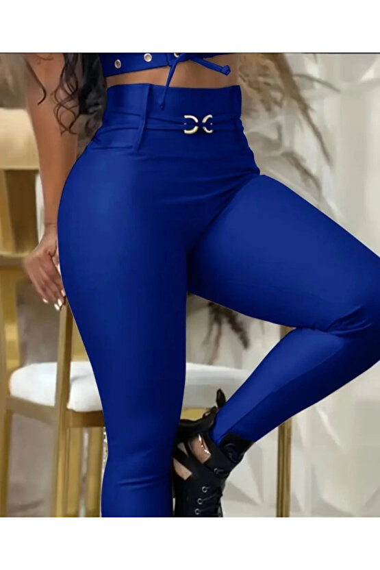 Kadın Yüksek Bel Belden Toka Detaylı Dalgıç Tayt