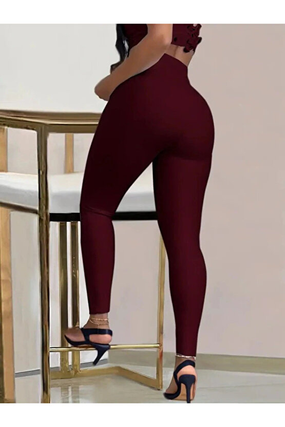 Kadın Yüksek Bel Belden Toka Detaylı Dalgıç Tayt