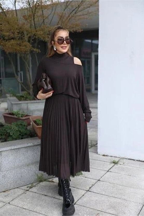 Kadın Triko Plise Ve Tül Detay Iki Parça Elbise