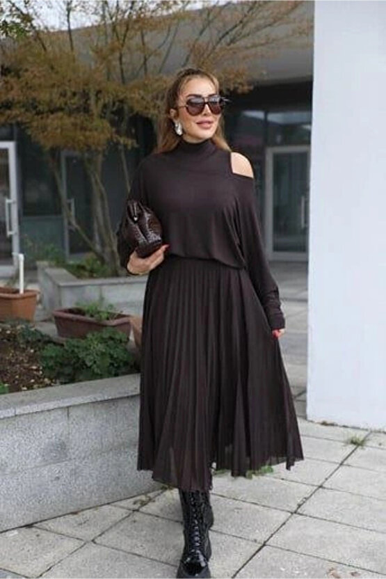 Kadın Triko Plise Ve Tül Detay Iki Parça Elbise