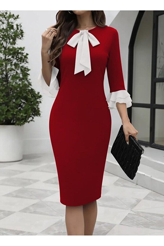 Kadın Uzun Kollu Bisiklet Yaka Desenli Viskon Iki Iplik Bluz