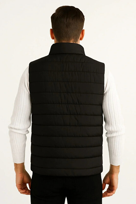 Erkek Şişme Fermuarlı Yelek Su itici Kapitone Astarlı Kumaş Cepli Hafif Kışlık Spor Rahat Kalıp - Si