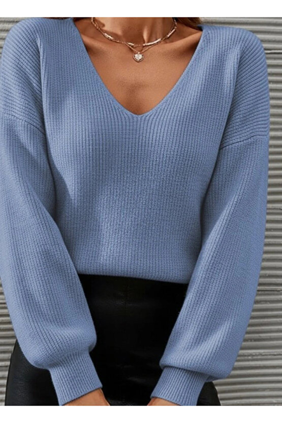 Kadın Uzun Kollu V Yakalı Triko Bluz