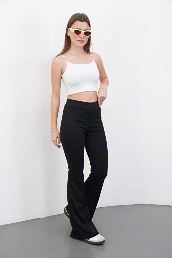 Kadın Yüksek Bel Krep Kumaş Bol Paça Pantolon