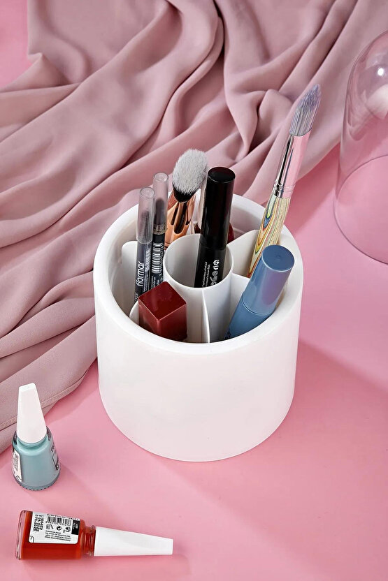 Bölmeli Makyaj Organizeri - Daisy Şeffaf Kapaklı Büyük Fırça Organizeri - MKY-172