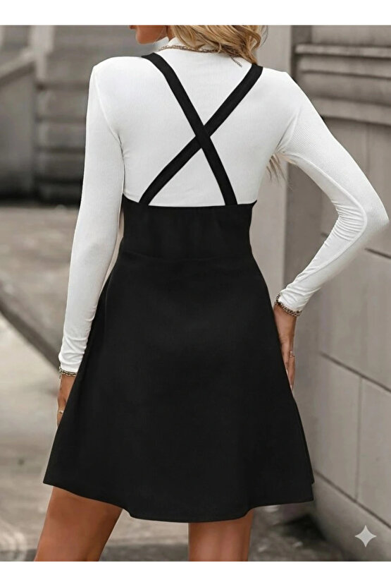 MDB Kadın Askılı Düğmeli Mini Süet Elbise