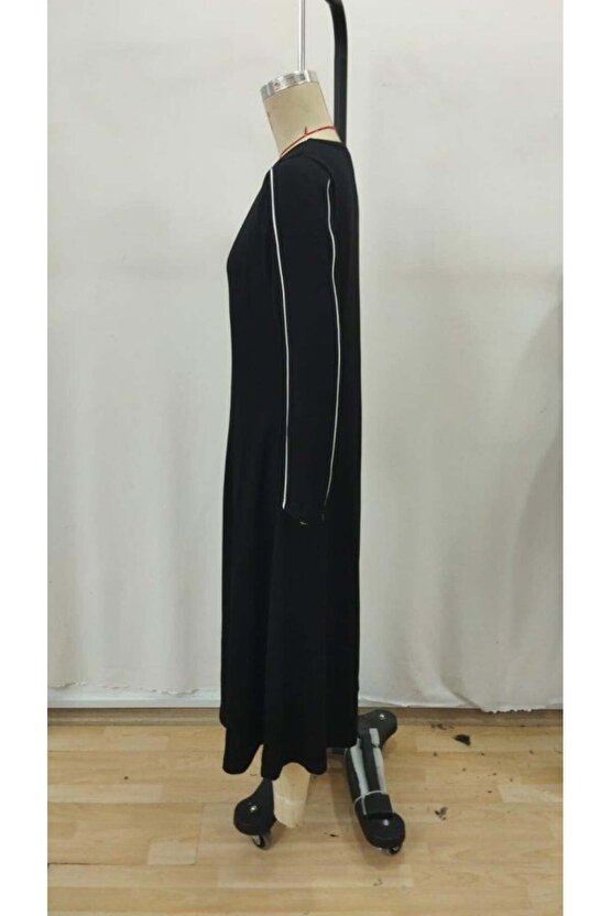 Kadın Uzun Kollu Bisiklet Yaka Midi Modal Elbise