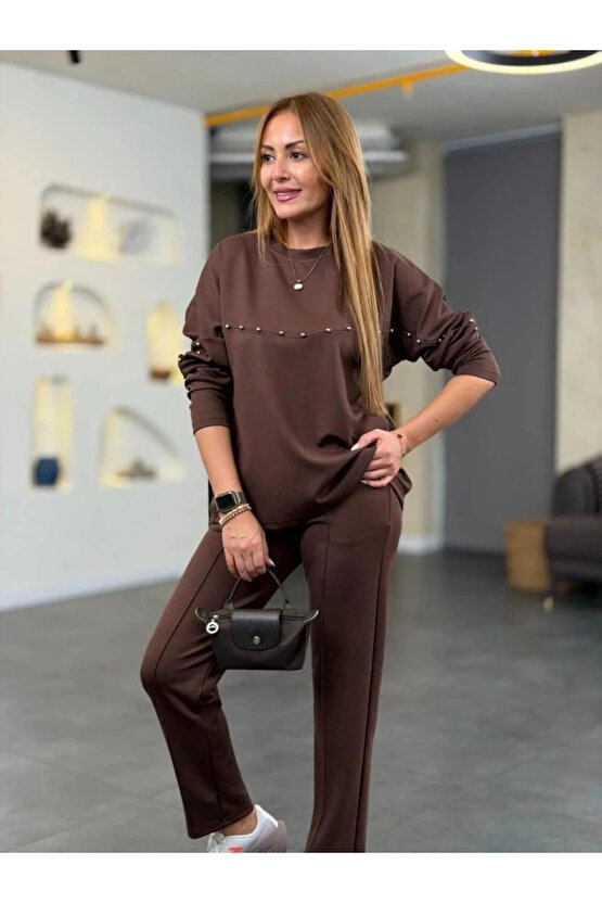 MDB Kadın Inci Detay Modal Kumaş Ikili Takım