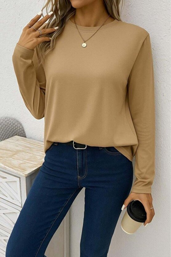Kadın Uzun Kollu Bisiklet Yaka Viskon Bluz