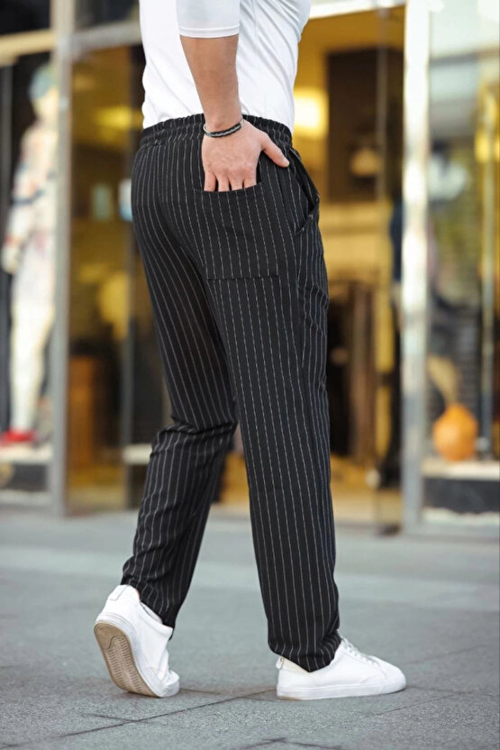 MDB Erkek Cizgili Dokuma Krep Jogger Buggy Pantalon Rahat Kalıp iyah