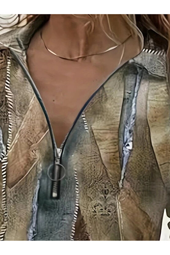 Kadın Uzun Kollu önden Fermuarlı Iki Iplik Bluz