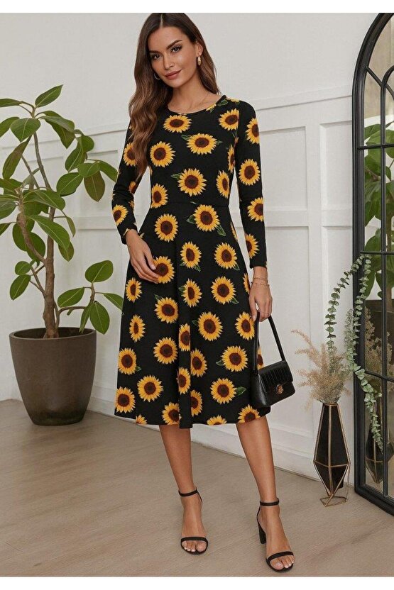 Kadın Fakir Kol Bisiklet Yaka Midi Mikro Elbise