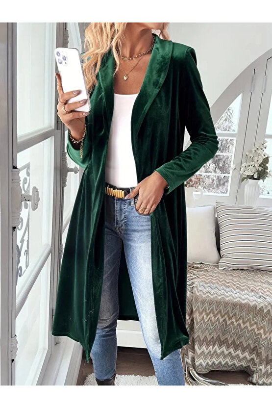 Kadın Uzun Kollu önü Açık Kolları Uzun Midi Ceket