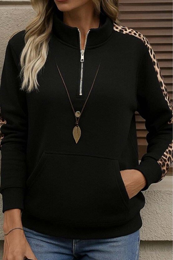 Kadın Uzun Kollu Balıkçı Yaka önden Fermuarlı Polar Bluz