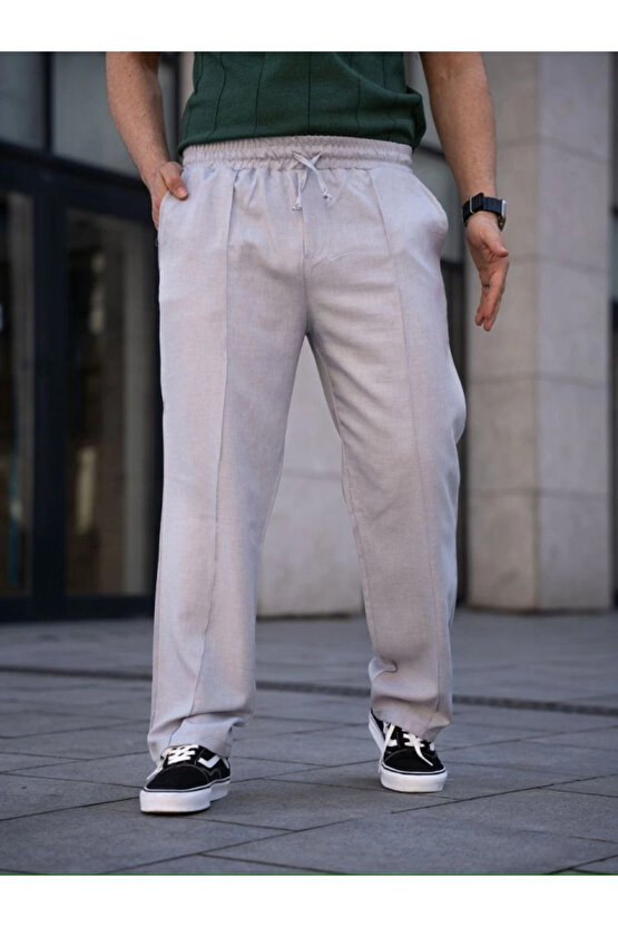 MDB Erkek Keten Cepli Çıma Dikişli Jogger Buggy Pantalon Rahat Kalıp Gri