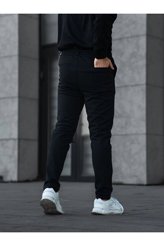 Erkek Diagonel Mikro Dokulu Cepli Pantolon - Siyah