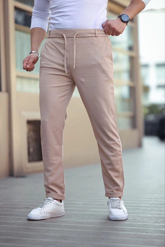 eyesof Erkek Diagonel Mikro Dokulu Cepli Beli Lastilki Pantolon - Kahverengi