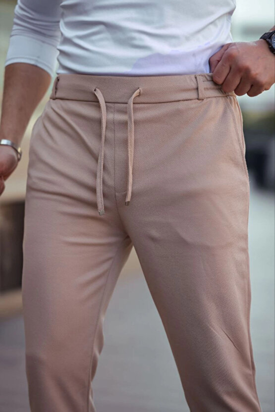 eyesof Erkek Diagonel Mikro Dokulu Cepli Beli Lastilki Pantolon - Kahverengi