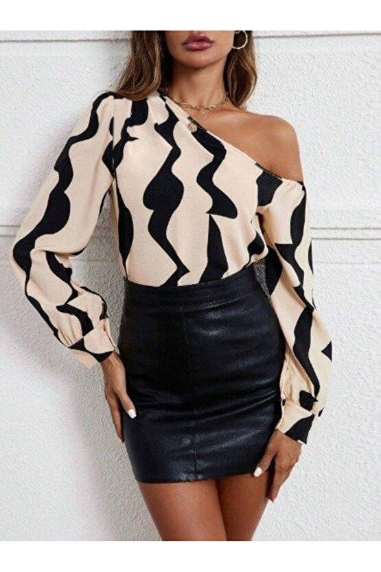 Kadın Tek Omuzdan Açık Uzun Kollu Modal Bluz