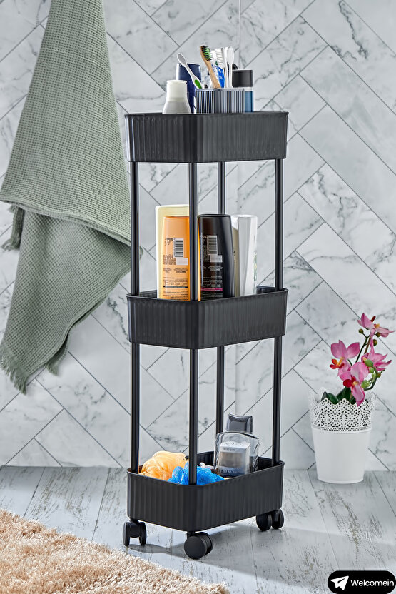 Easy 3 Katlı Çok Amaçlı Raf Banyo Ve Mutfak Organizer Düzenleyici (Tekerlekli) 3 Katlı Şık
