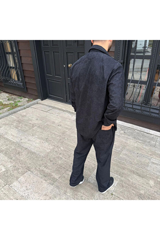 VİBE UNİCO Erkek Fitilli Kadife Cepli Buggy Pantolon Oversize Rahat Kalıp - Siyah