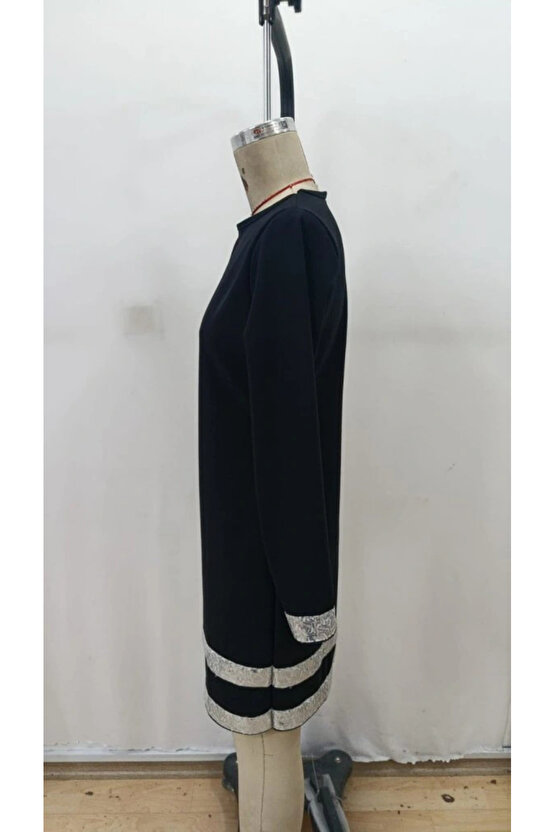 Kadın Uzun Kollu Bisiklet Yaka Mini Ithal Krep Elbise