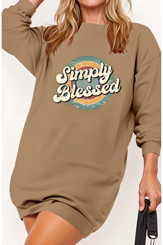 Kadın Uzun Kollu Bisiklet Yaka Yazılı Viskon Iki Iplik Elbise