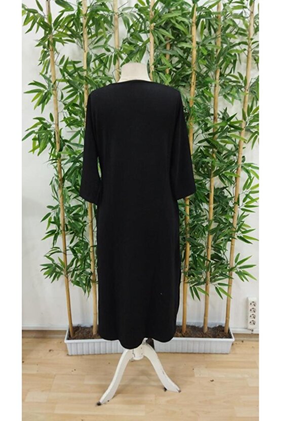 Kadın Uzun Kollu V şerit Yakalı Viskon Iki Iplik Elbise