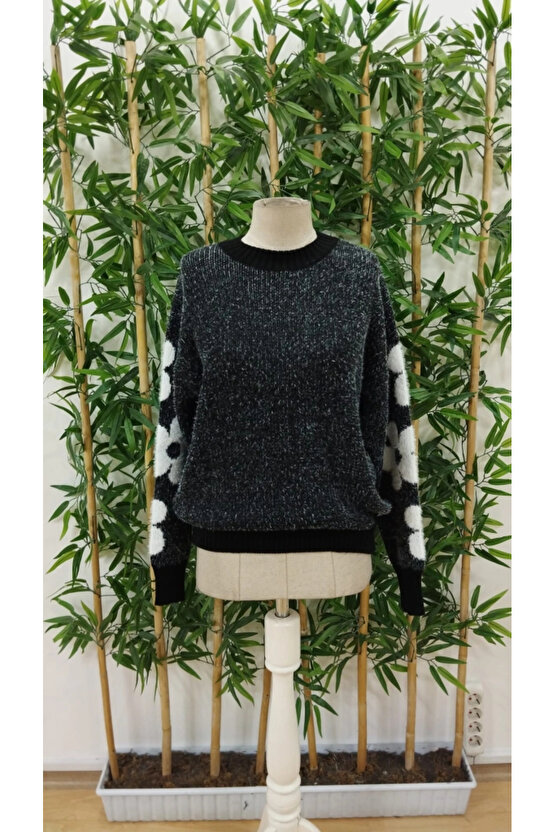 Kadın Uzun Kollu Bisiklet Yaka çiçek Desenli Triko Bluz