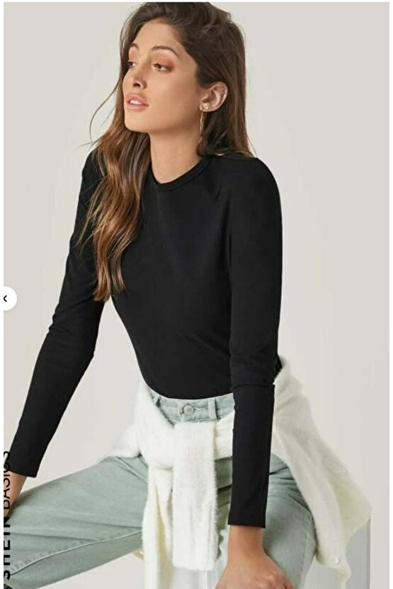 Kadın Uzun Kollu Bisiklet Yaka Süprem Bluz