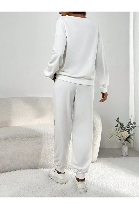 Kadın Uzun Kollu V Yakalı Pulpayetli Viskon Iki Iplik Bluz Ve Pantolon