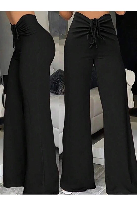 EQURİ Kadın Yüksek Bel önden Büzgülü Ispanyol Ithal Krep Pantolon