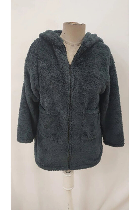 Kadın Uzun Kollu Kapşonlu önden Fermuarlı Cepli Welsoft Ceket