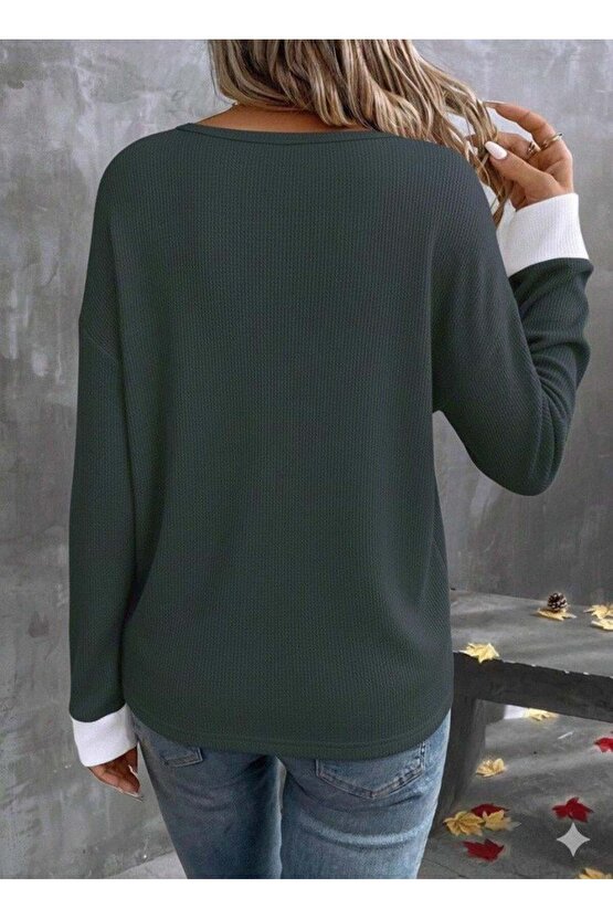 Kadın Uzun Kollu V Yakalı Waffle Bluz