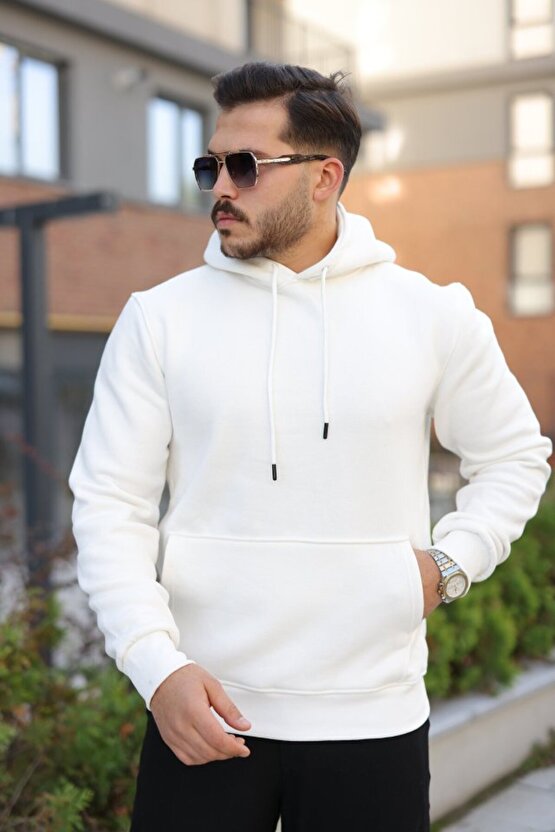 Erkek Kapüşonlu Üç İplik Şardonlu Hoodie