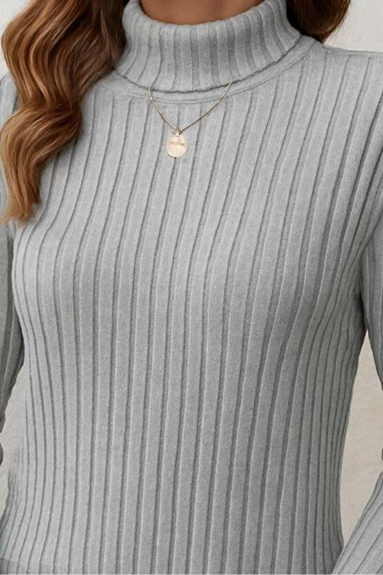 Kadın Uzun Kollu Balıkçı Yaka Yandan Yırtmaçlı şardonlu Kaşkorse Bluz