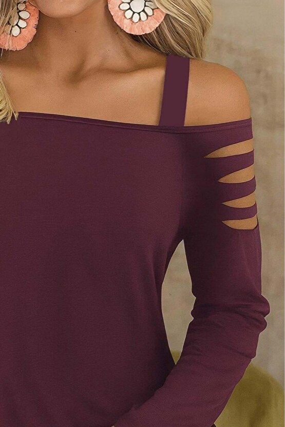 Kadın Uzun Lazer Kesik Detaylı Askılı Viskon Iki Iplik Bluz