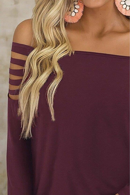 Kadın Uzun Lazer Kesik Detaylı Askılı Viskon Iki Iplik Bluz