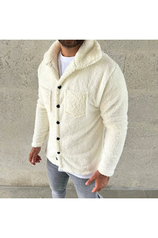 Erkek Pelüş Polar Hırka Gömlek – Yakalı, İlik Düğmeli, Göğüs Cepli, Yumuşak Dokulu Kışlık Regular Fi