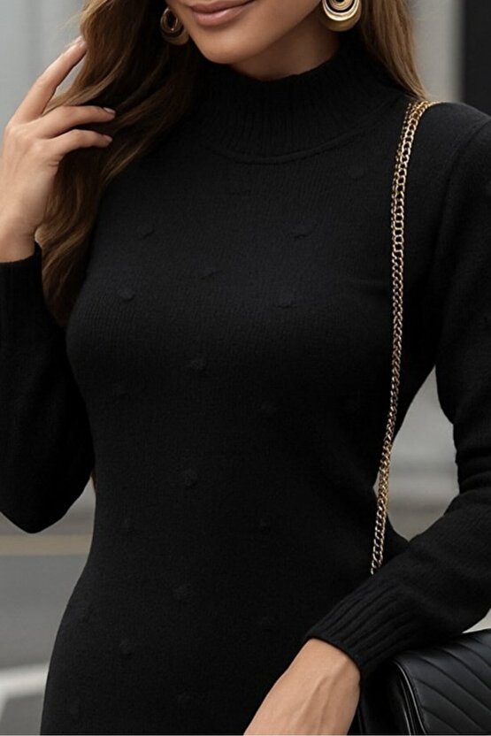 VİBE UNİCO Kadın Uzun Kollu Balıkçı Yaka Triko Mini Boy Elbise