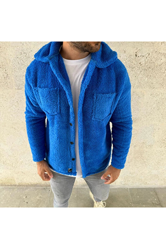 Erkek Pelüş Polar Hırka Gömlek – Yakalı, İlik Düğmeli, Göğüs Cepli, Yumuşak Dokulu Kışlık Regular Fi