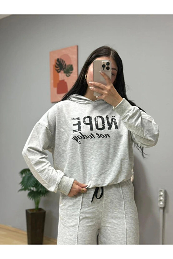 Kadın Uzun Kollu Nope Baskılı Beli Ribanalı Ikili Takım