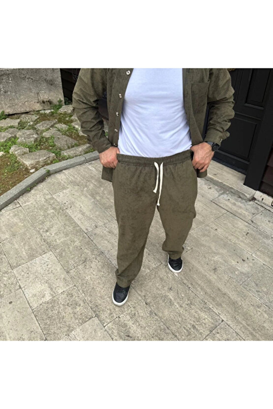 MDB Erkek Kadife Oversize Takım – Gömlek Ve Pantolon İkili et Füme Corduroy Şıklığı, Rahat Ve Zarif