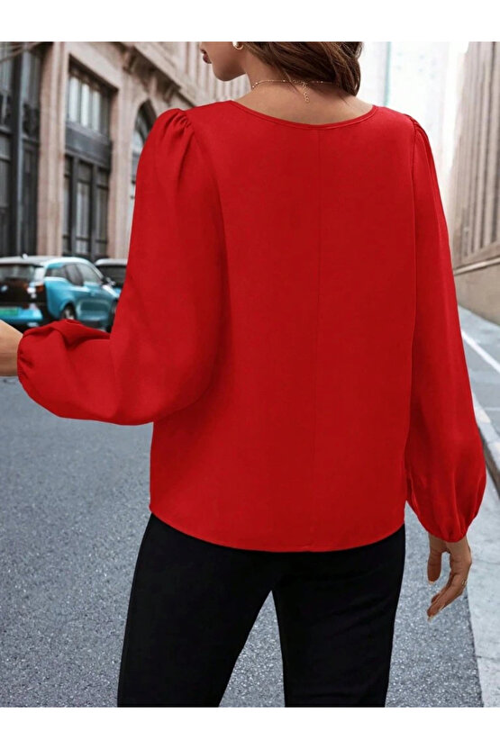 Kadın Uzun Kollu Damla Detaylı Ithal Krep Bluz