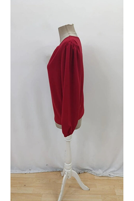 Kadın Uzun Kollu Damla Detaylı Ithal Krep Bluz