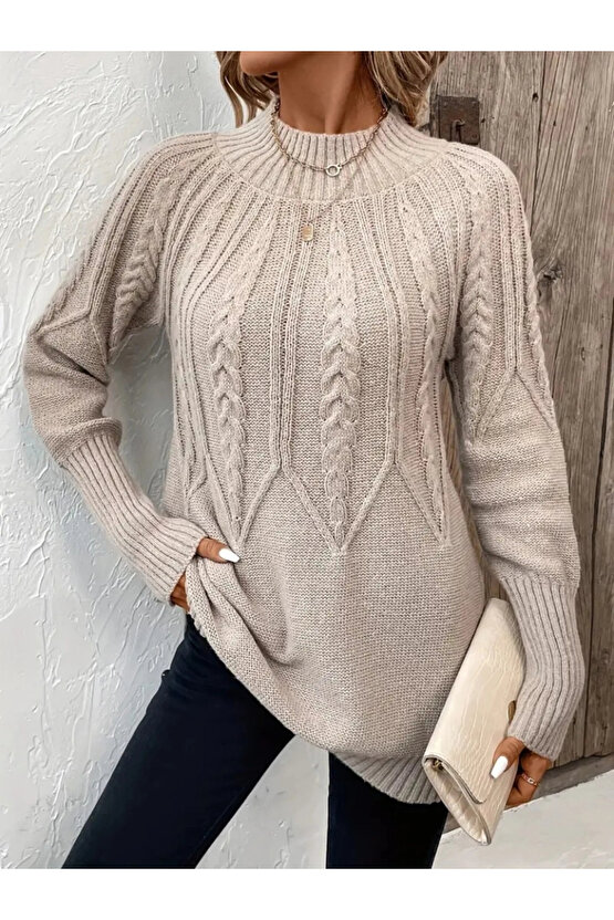 Kadın Uzun Kollu Yarı Balıkçı Yaka Triko Bluz