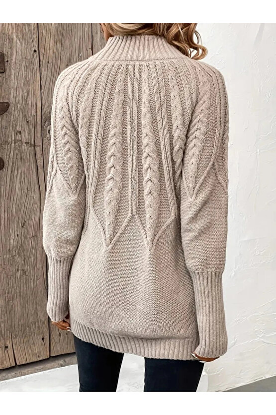 Kadın Uzun Kollu Yarı Balıkçı Yaka Triko Bluz