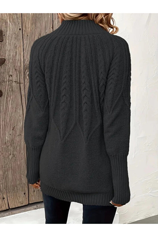 Kadın Uzun Kollu Yarı Balıkçı Yaka Triko Bluz